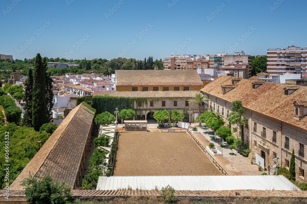 Aerial view of Royal Stables at Alcazar de los Reyes Cristianos - Cordoba, Andalusia, Spain