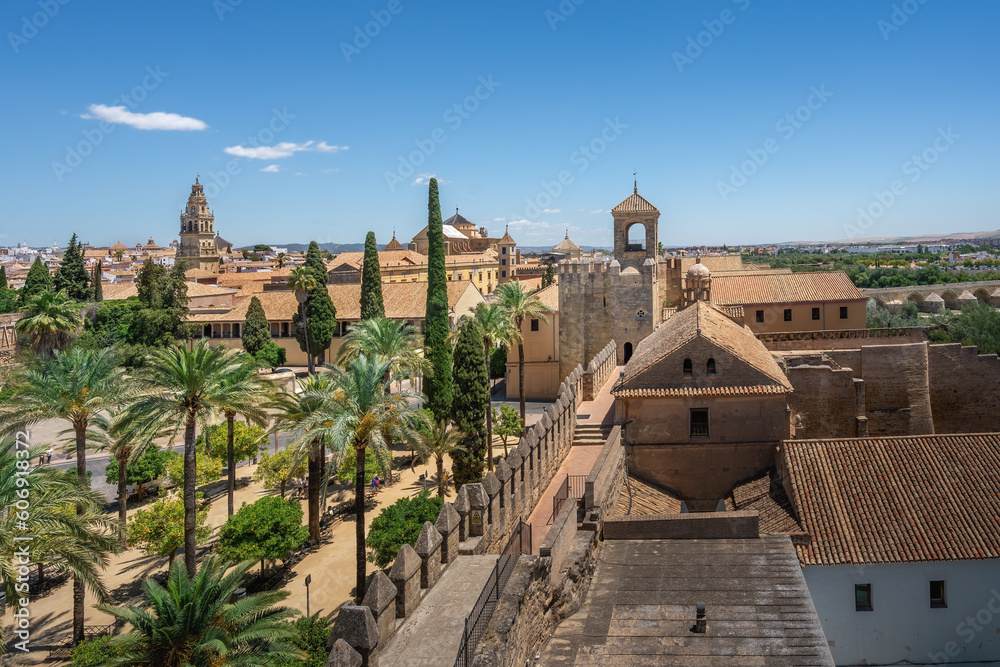 Aerial view Alcazar de los Reyes Cristianos and Mosque-Cathedral of Cordoba - Cordoba, Andalusia, Spain