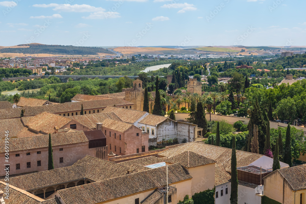 Aerial view of Cordoba with Alcazar de los Reyes Cristianos - Cordoba, Andalusia, Spain
