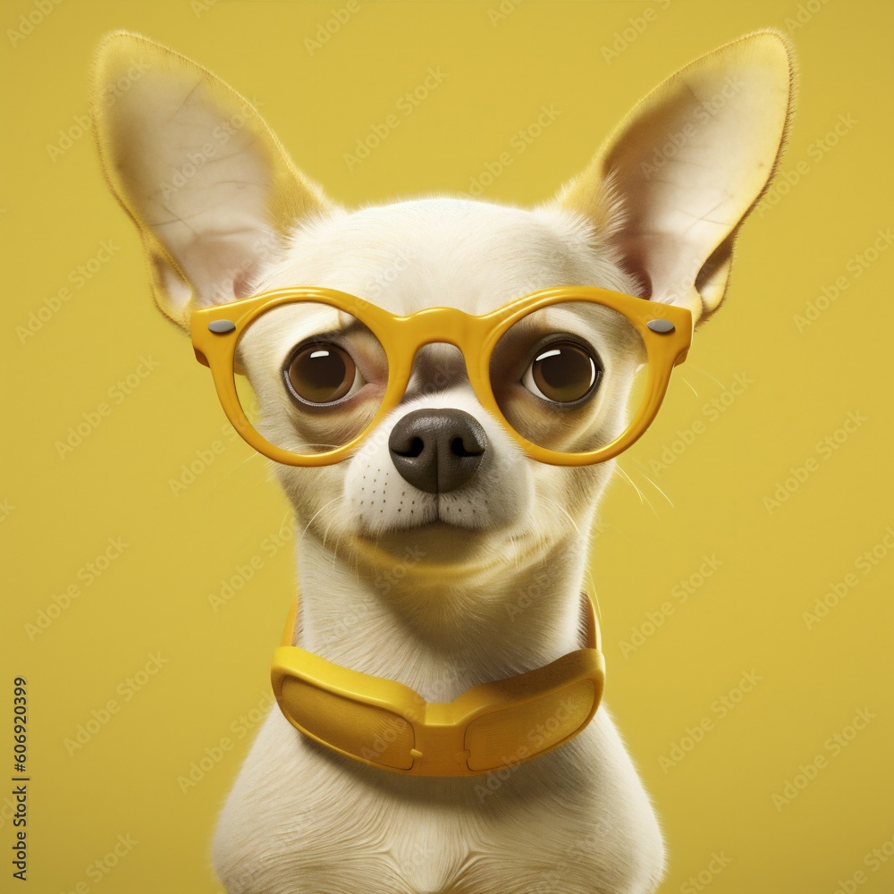 dog yellow glasses puppy background pet animal cute chihuahua portrait canino. Generative AI.