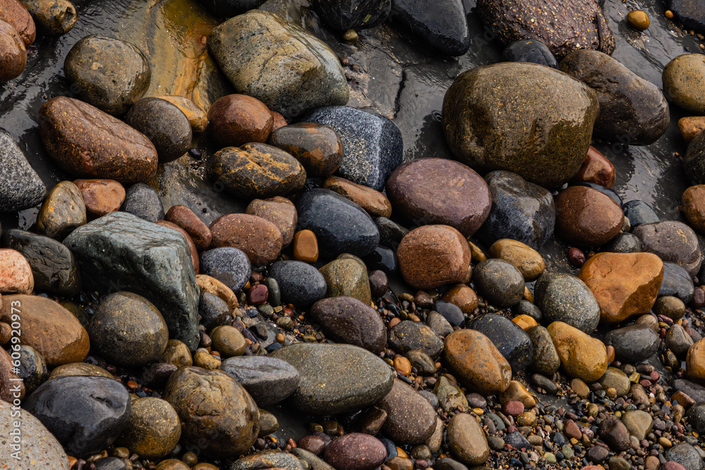 Colored pebbles and rocks on beach Colored pebbles and rocks on beach