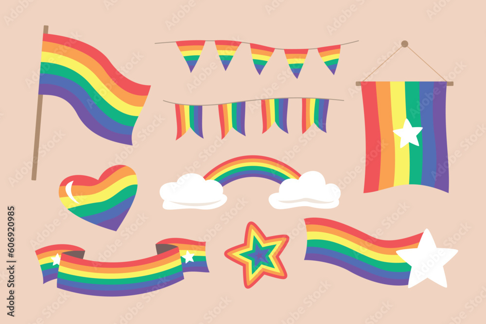 Rainbow Striped Elements Set for LGBT Gay Pride Concept