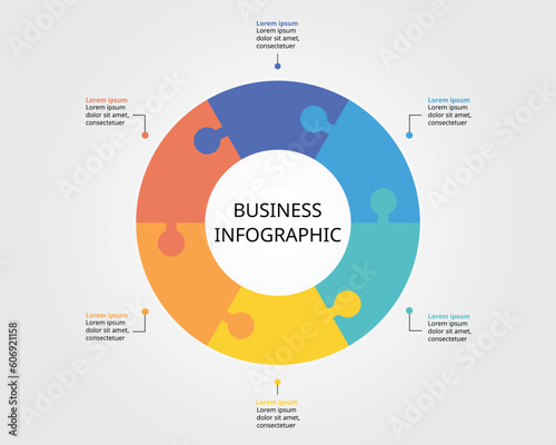 Jigsaw template for infographic for presentation for 6 element
