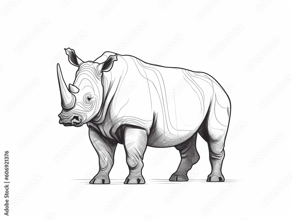 A Simple Line Drawing of a Rhino | Generative AI