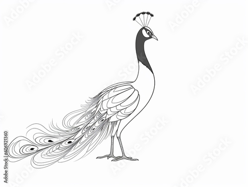 A Simple Line Drawing of a Peacock | Generative AI