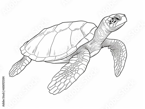 A Simple Line Drawing of a Sea Turtle | Generative AI