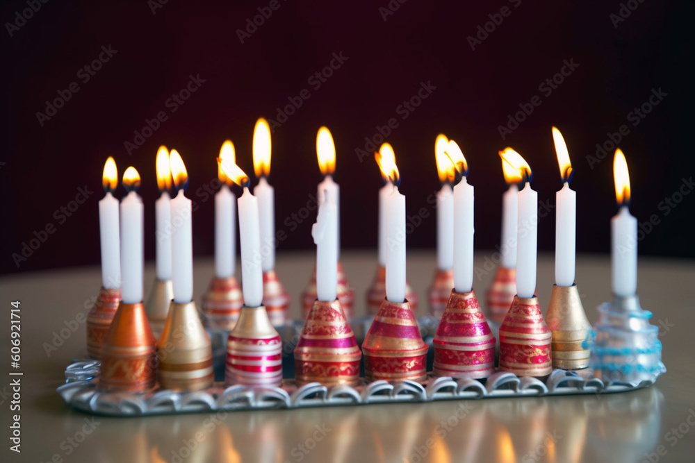 lit candles, happy Hanukkah Generative AI lit candles, happy Hanukkah Generative AI