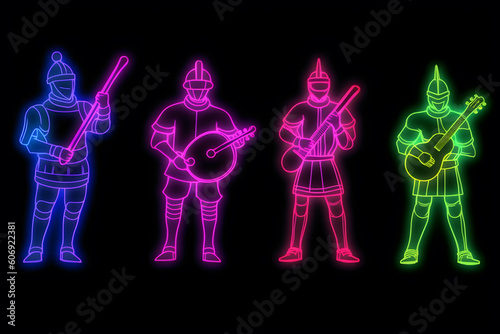 neon medieval musicians. Neural network AI generated art Generative AI