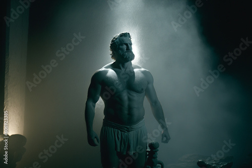 portrait of a strong man statue in studio Generative AI