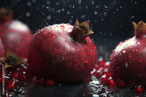 Red Pomegranates water drops, Generative AI 