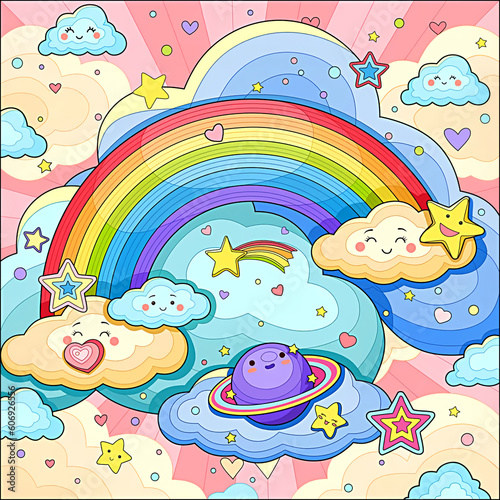 Illustration of beautiful rainbow and clouds
