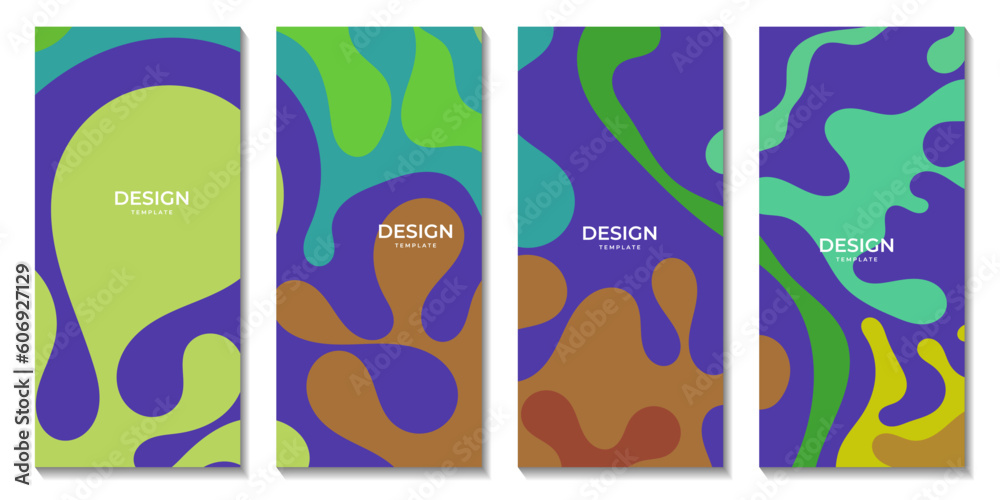 set of brochures groovy retro funky liquid line pattern background