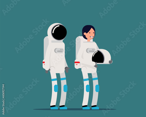 Astronaut with helmet on  and off. Vector illustration space pilot concept photo