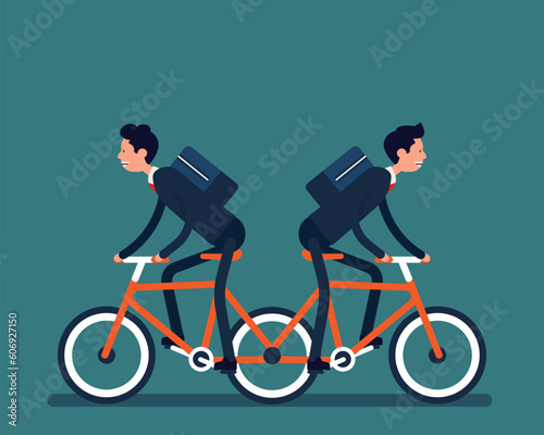 Different direction tandem bicycle. Vector illustration ambitious business concept photo