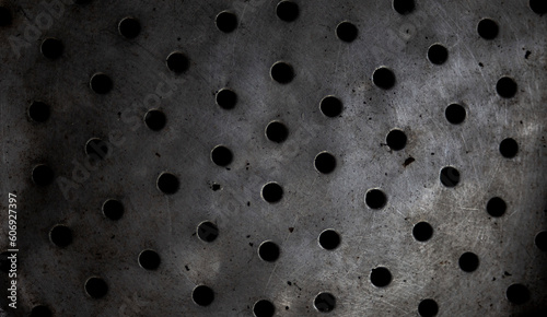 abstract background texture of old metal surface with holes in the center