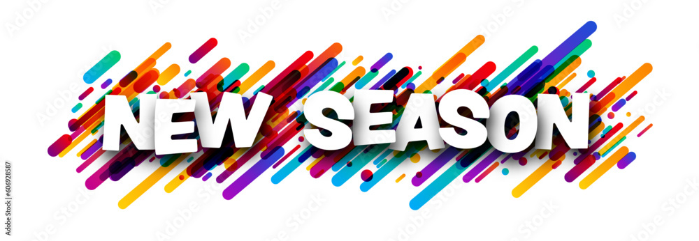 Banner with new season sign over colorful brushstrokes background. Design element. Vector illustration. Banner with new season sign over colorful brushstrokes background. Design element. Vector illustration.