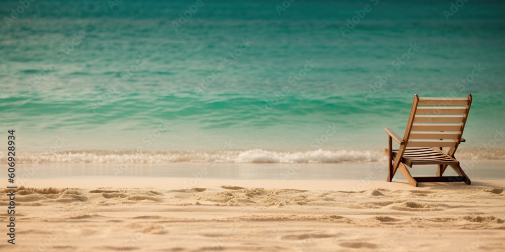 Obraz premium Relaxing chair in the middle of the beach, vacation concept, IA generativa