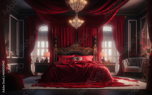 Ruby Dreams A Luxurious Bedroom Design, Generative AI 