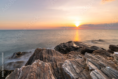 Wallpaper Mural Layered rock with sunset and pastel sky at Khao Lame Ya National Park, Rayong, Thailand Torontodigital.ca