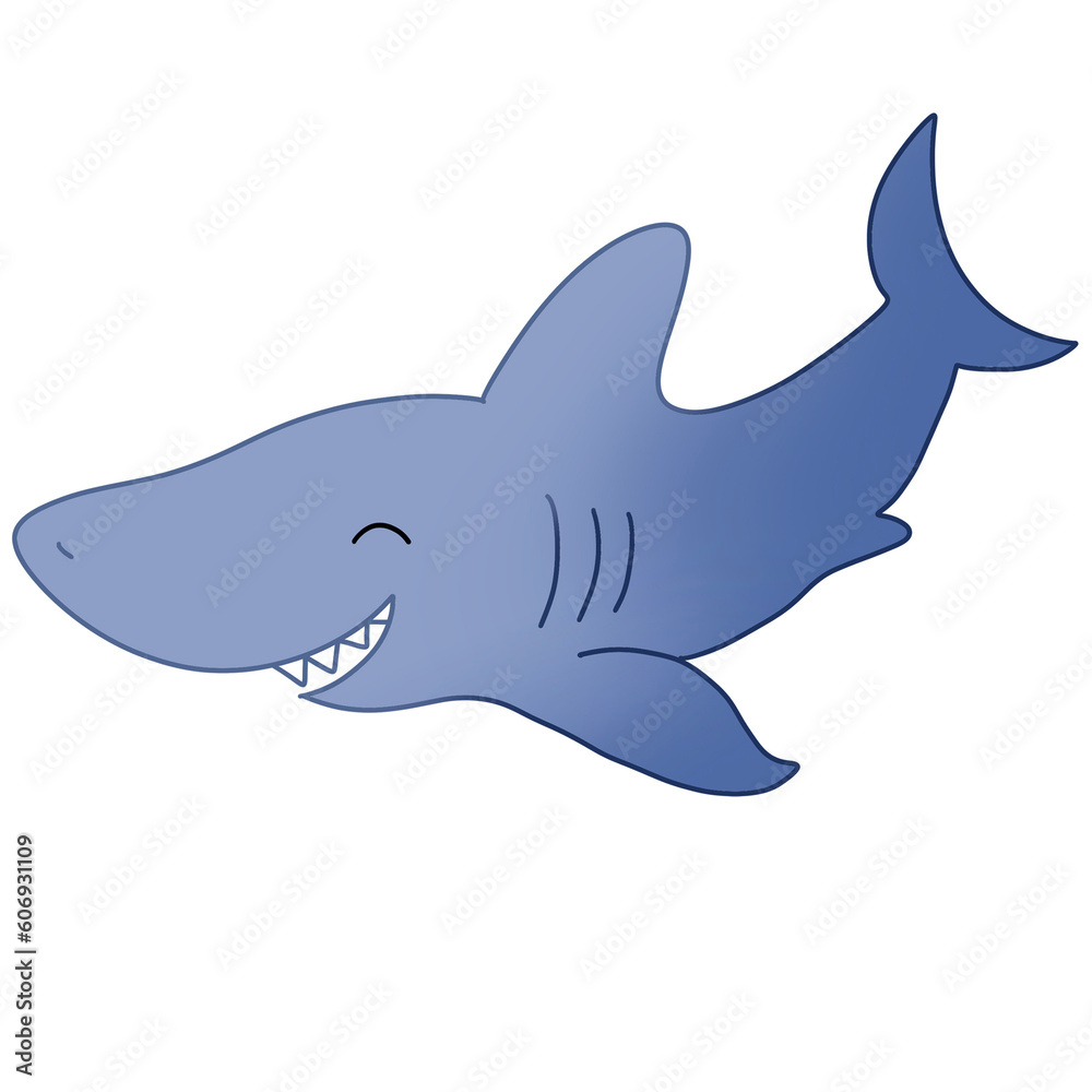 watercolor shark Underwater world Summer sea beach cliparts illustration