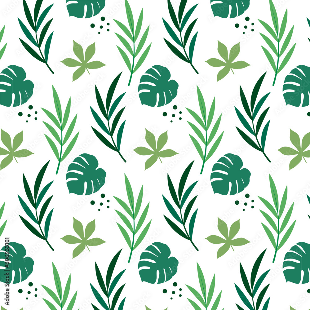 Vector hand drawn abstract green leaves pattern