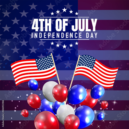 4th of july america independence day square banner for social media post with abstract gradient blue white and red background