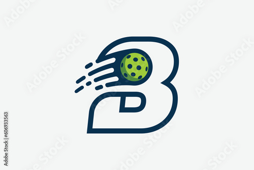 pickleball logo with a combination of letter b and a moving ball in line style for any business especially pickleball shops, pickleball training, clubs, etc.