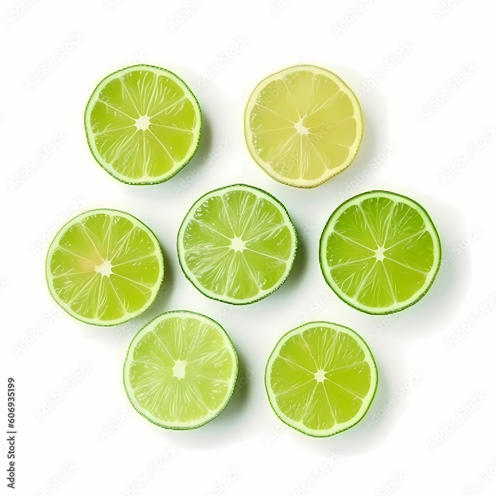 Group Slices Of Lime From Top View. Generative AI