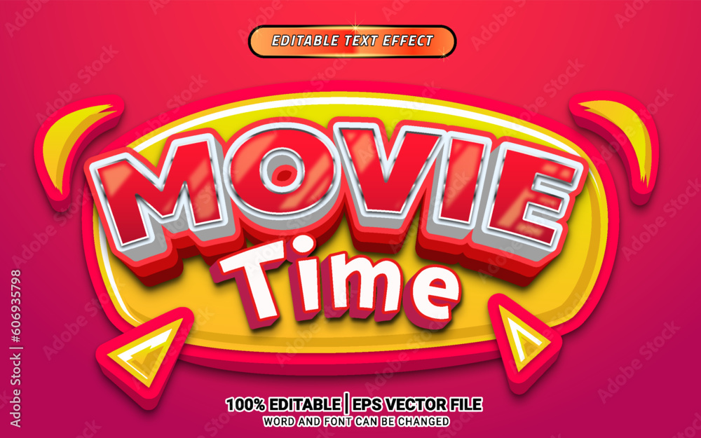 Movie time 3d red colorful text effect template design Movie time 3d red colorful text effect template design