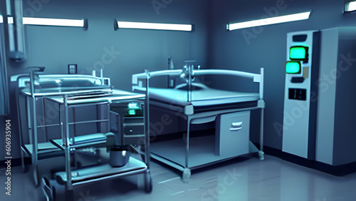 Hospital recovery room with beds orridor of equipment in operating room architecture AI Generated