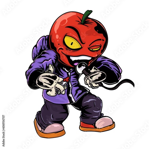 Cartoon rapper apple head singing logo mascot photo