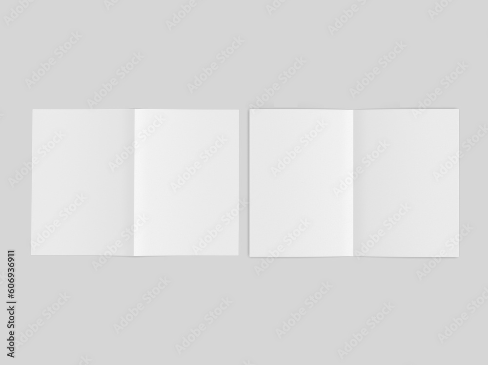 Half fold brochure blank white template for mock up and presentation design. 3d illustration.