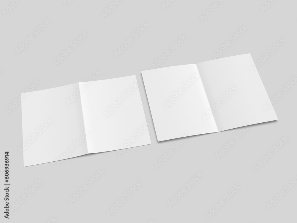 Half fold brochure blank white template for mock up and presentation design. 3d illustration. Half fold brochure blank white template for mock up and presentation design. 3d illustration.