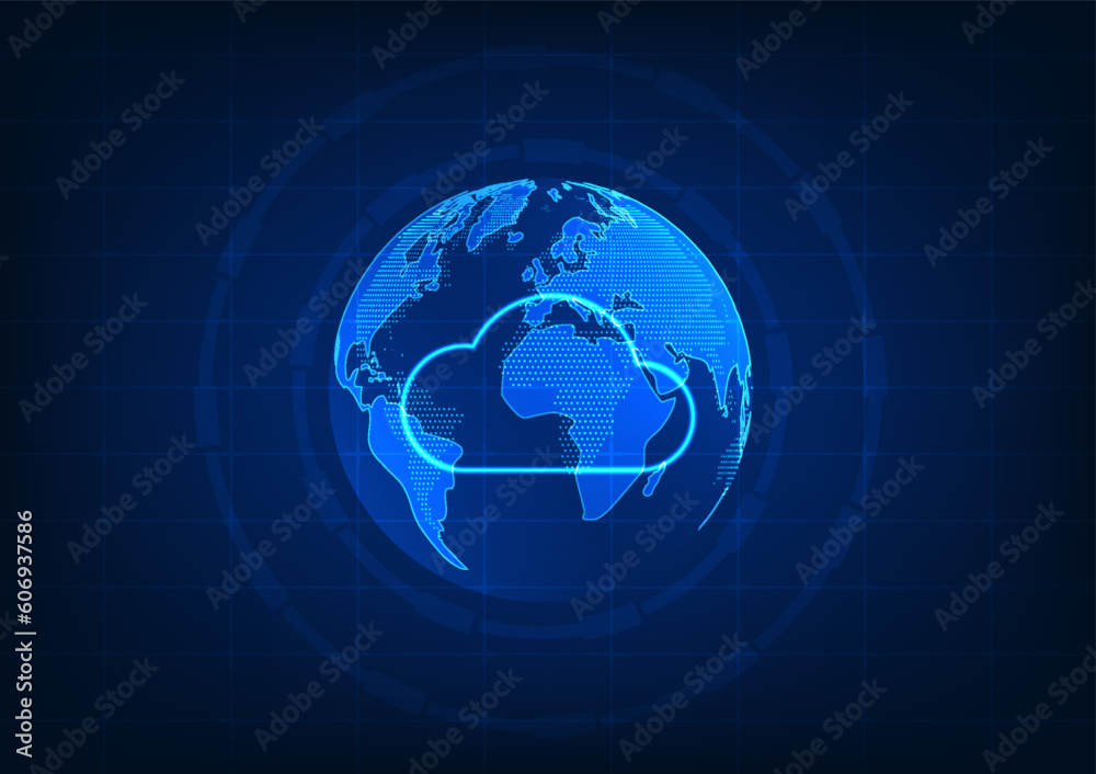 Cloud technology background with Earth conveys important data collected through the world's internet network into the cloud It is a technology used to store data as a system with data security. Cloud technology background with Earth conveys important data collected through the world's internet network into the cloud It is a technology used to store data as a system with data security.