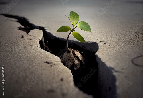 A New Beginning - An illustration of a seedling growing out of a crack in concrete, representing the idea that new beginnings can come from unexpected places. 