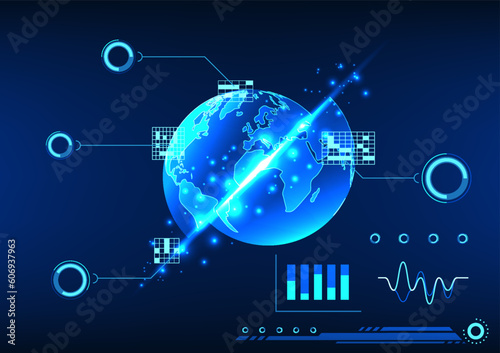 Earth technology background Refers to scanning to find information through the internet network that can access information anywhere in the world. or doing international business