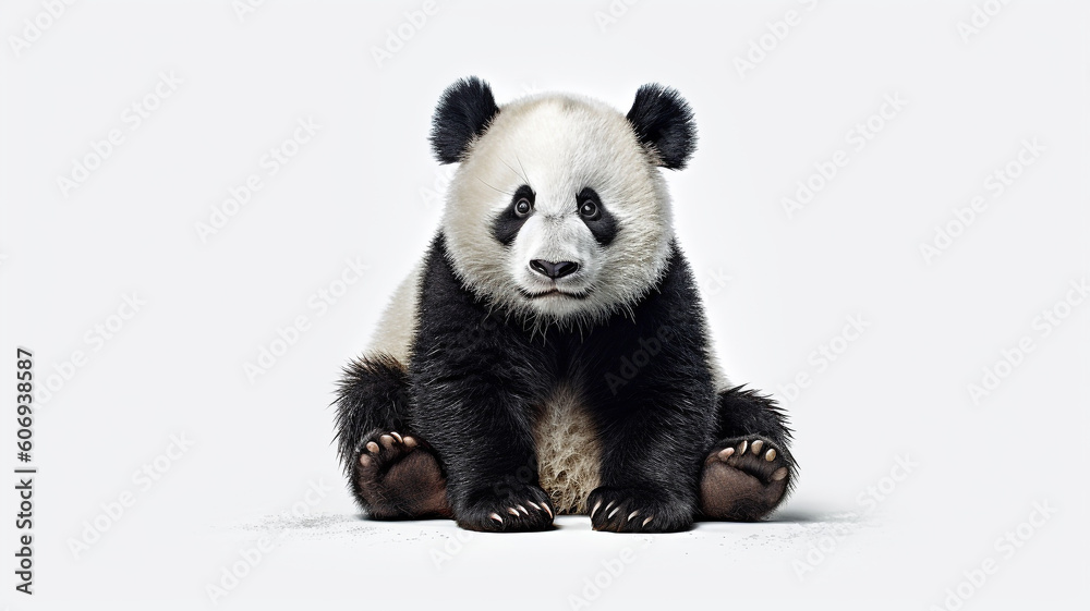panda sit on white background, Generative ai.