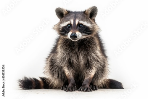 curious raccoon sitting on the ground and staring at the viewer Generative AI