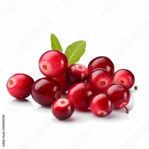 Group Of Cranberries With Leaf. Generative AI