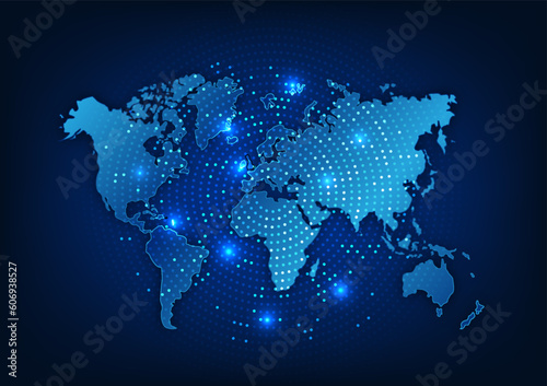 World map technology background High-speed internet network connection that covers the whole world It is a technology that helps in transmitting information, communicating, doing business