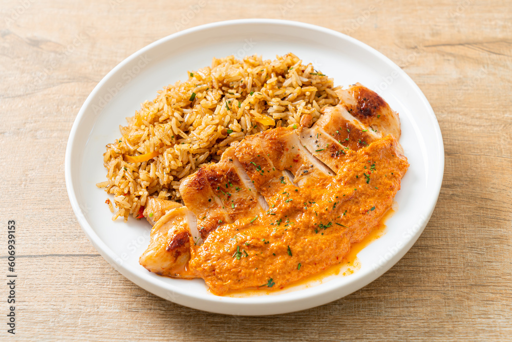 grilled chicken steak with red curry sauce and rice grilled chicken steak with red curry sauce and rice