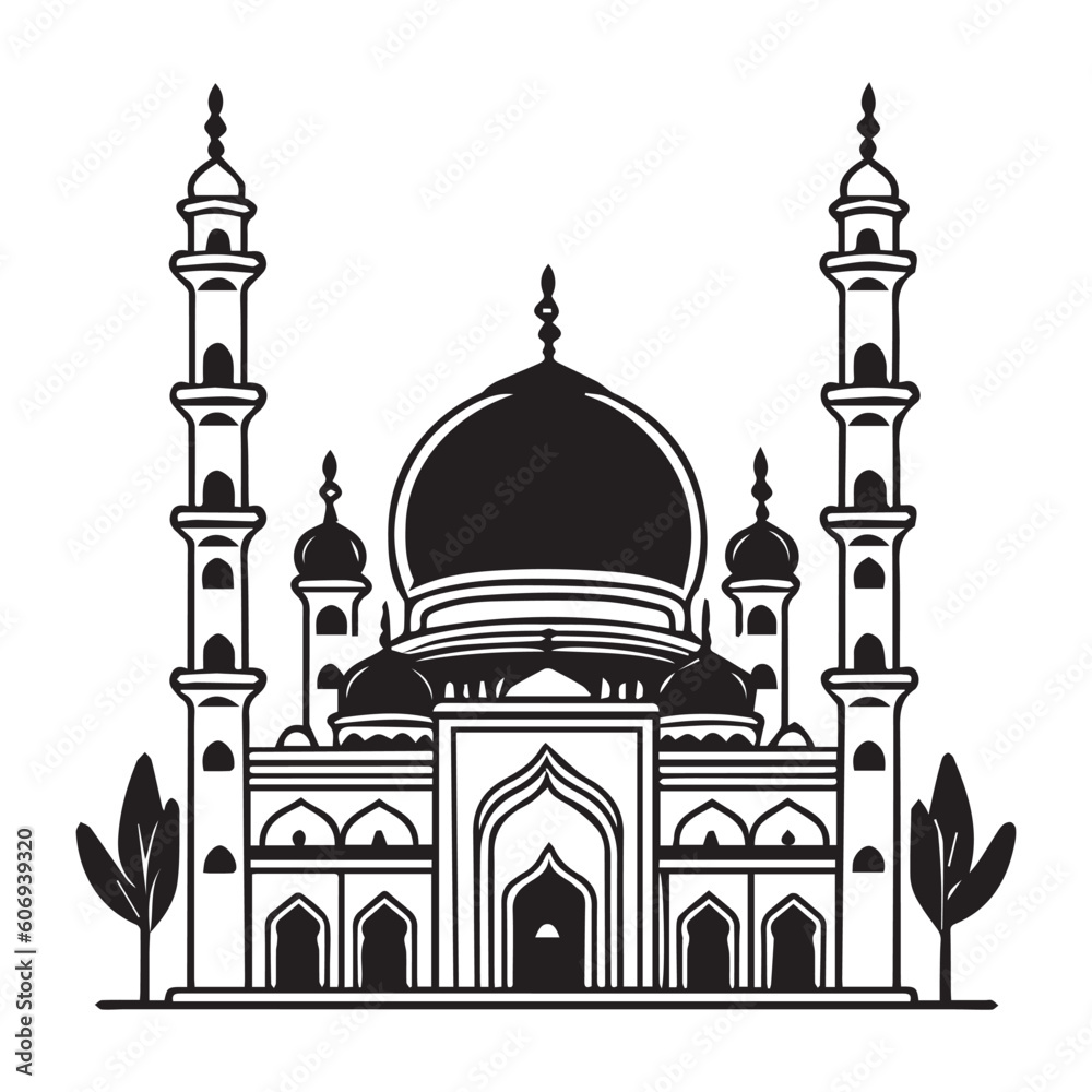 This is Beautiful Islamic Mosque vector Clipart, Mosque Line art Illustration, Mosjid, Islamic culture vector