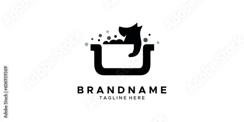 a dog wash themed graphic, white background. base vector graphics.