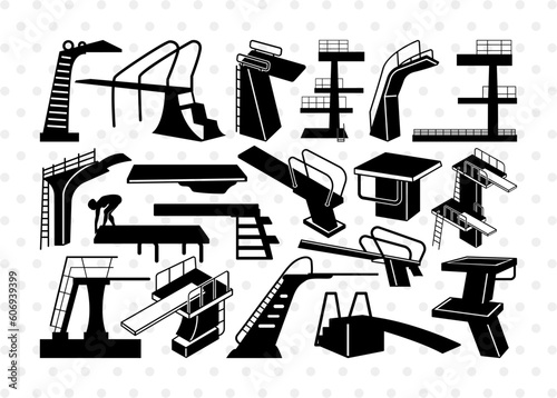 Diving Board SVG, Diving Board Silhouette, Swimming Pool Svg, Pool Svg, Pool Stairs Svg, Pool Steps Svg, Diving Board Bundle