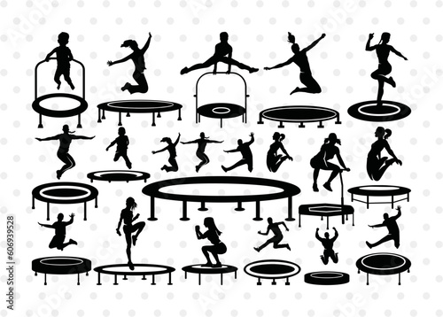 trampoline, trampoline silhouette, kids jumping, jumping, jumping people, jumping children, sports, fitness, trampoline bundle, silhouette, clipart, svg, cut file, 