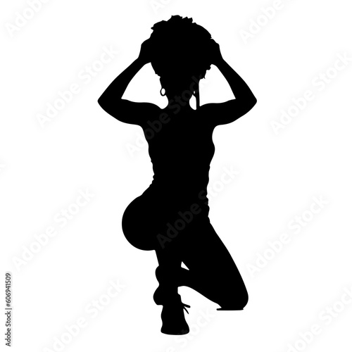 Isolated Silhouette woman, black woman, afro hair, sport