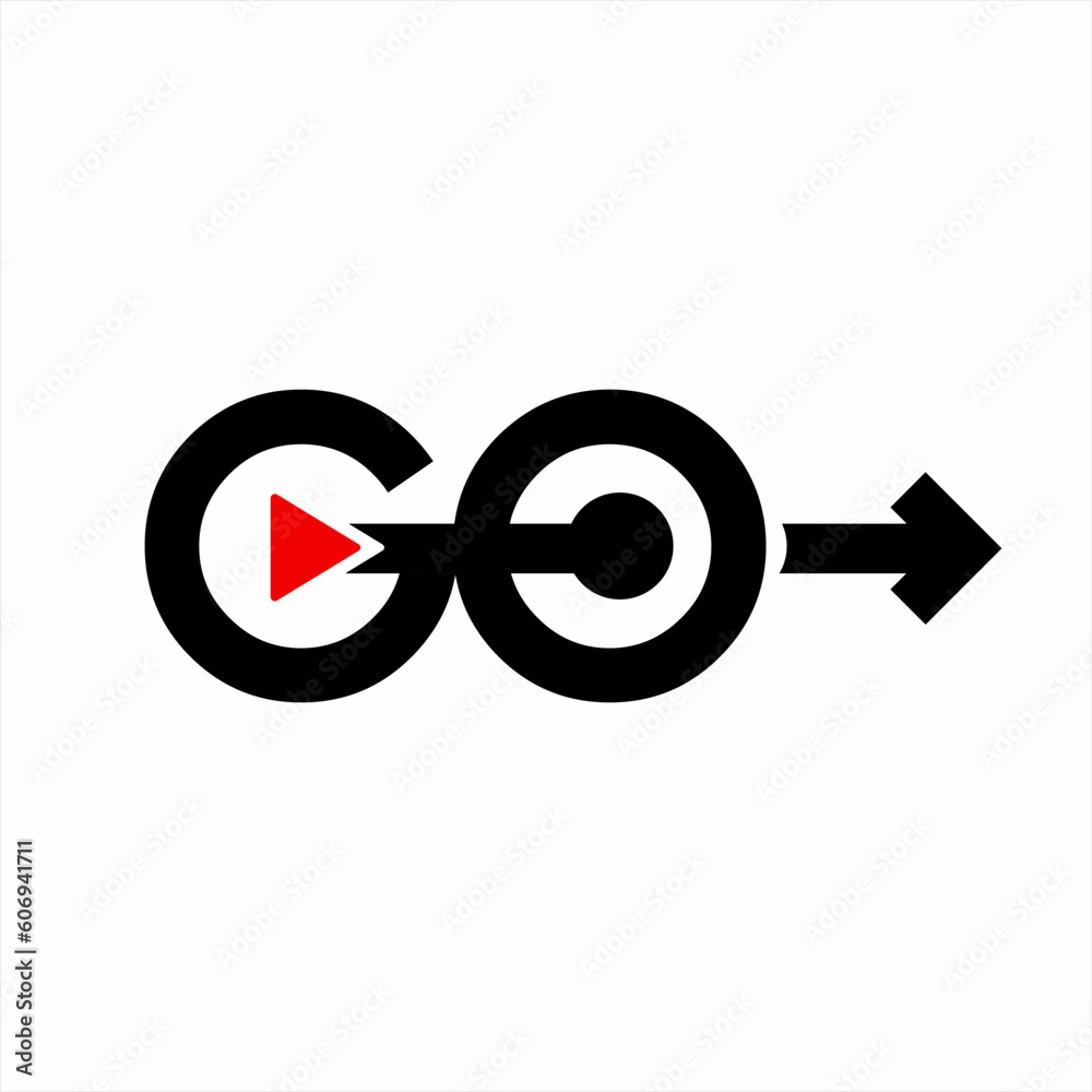 GO Letter Combined with Arrow Logo Vector and play button symbol. GO Letter Combined with Arrow Logo Vector and play button symbol.