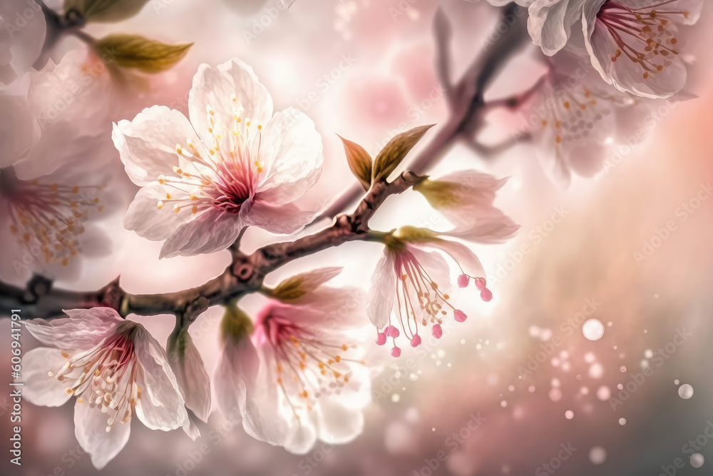 Floral flower spring abstract background of cherry blossom flower in spring season in Japan, generative AI