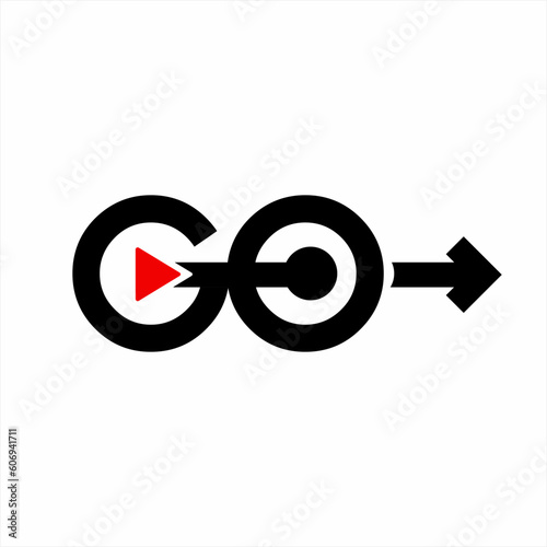 GO Letter Combined with Arrow Logo Vector and play button symbol.