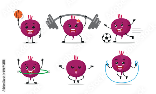 Beet Exercise Different Sport Activity Vector Illustration Sticker Character